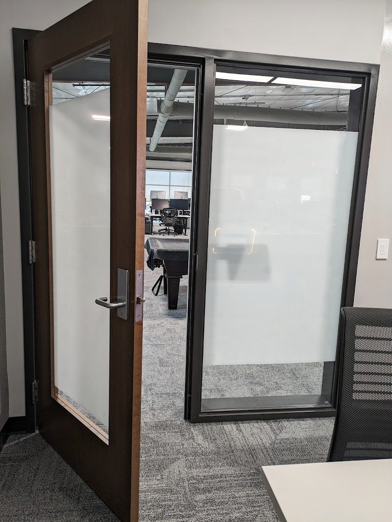 Office door with frosted glass panel