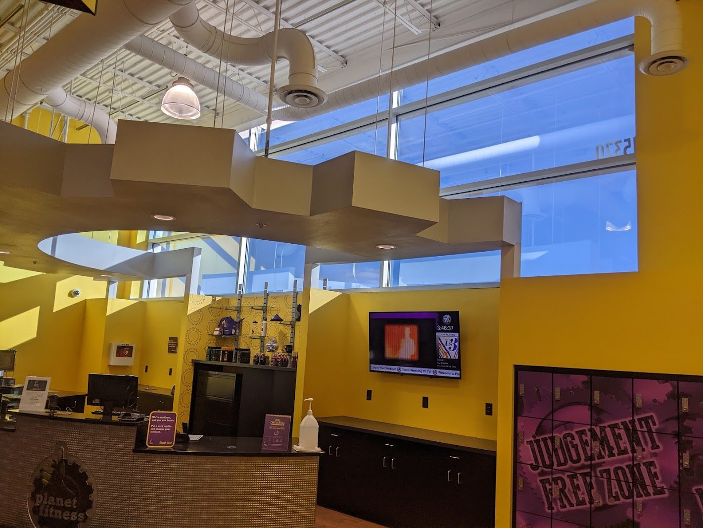Gym interior with high windows