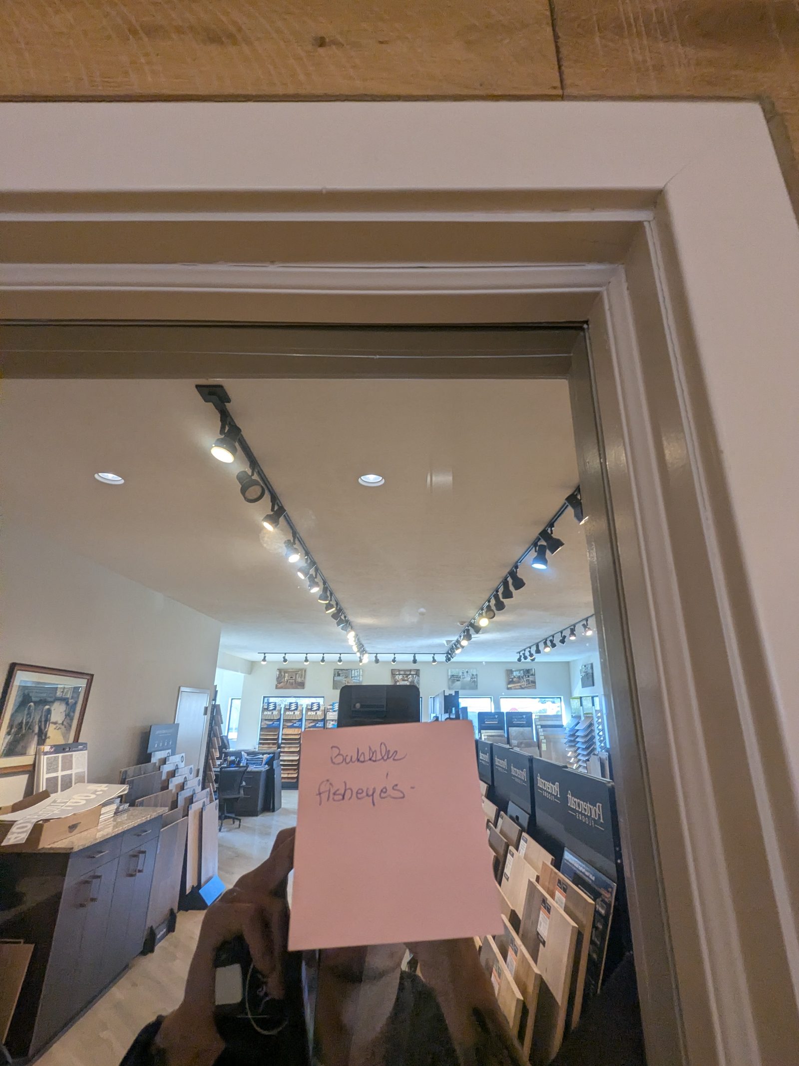 Retail store storefront glass seen from inside